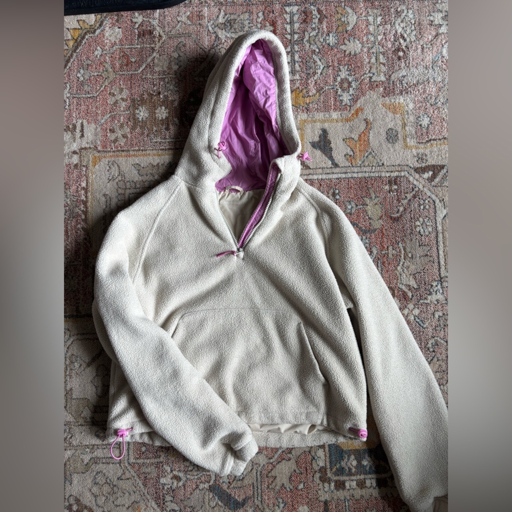 Outdoor Voices Off-White Cream Primo Fleece Half Zip Hoodie